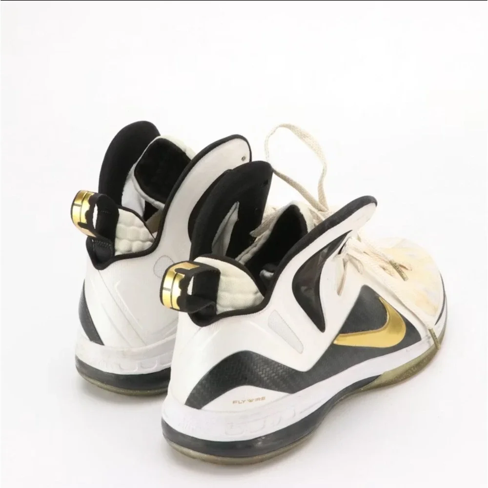 Nike LeBron 9 P.S. Elite Home White Gold Black 516958-100 Mens Size 12 High Top
